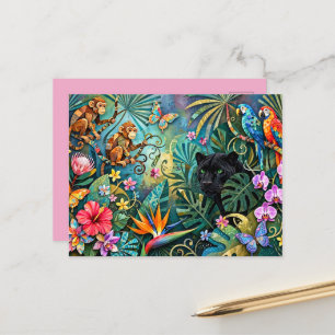 Carte Postale Panthère noire Afrique Collage gai Style Jungle