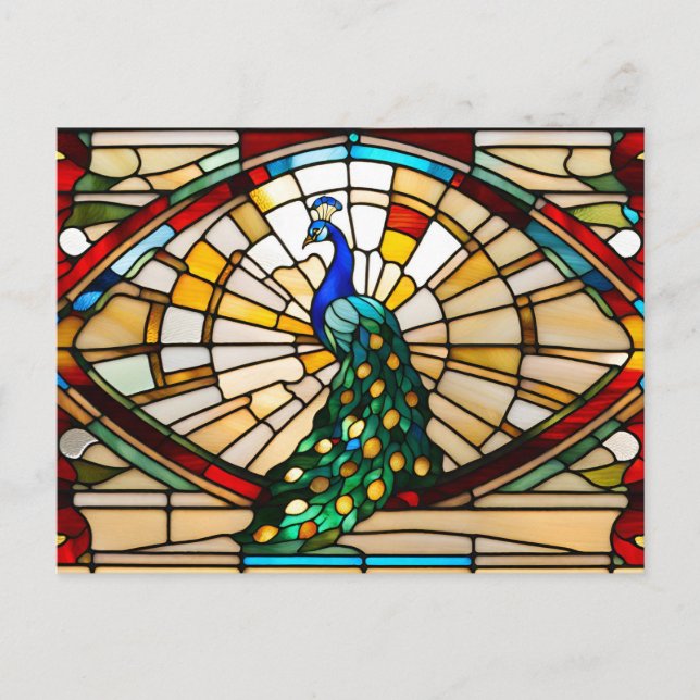 Carte Postale Paon en verre coloré (Devant)