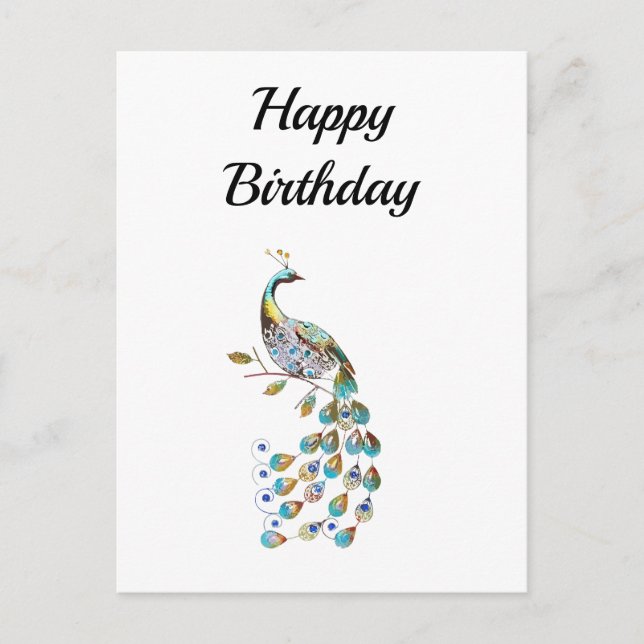 Carte Postale Paon | Joyeux Anniversaire | Minimaliste  (Devant)
