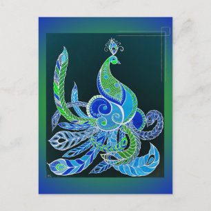 Carte Postale Paon vert et bleu élégant Jade Majesty