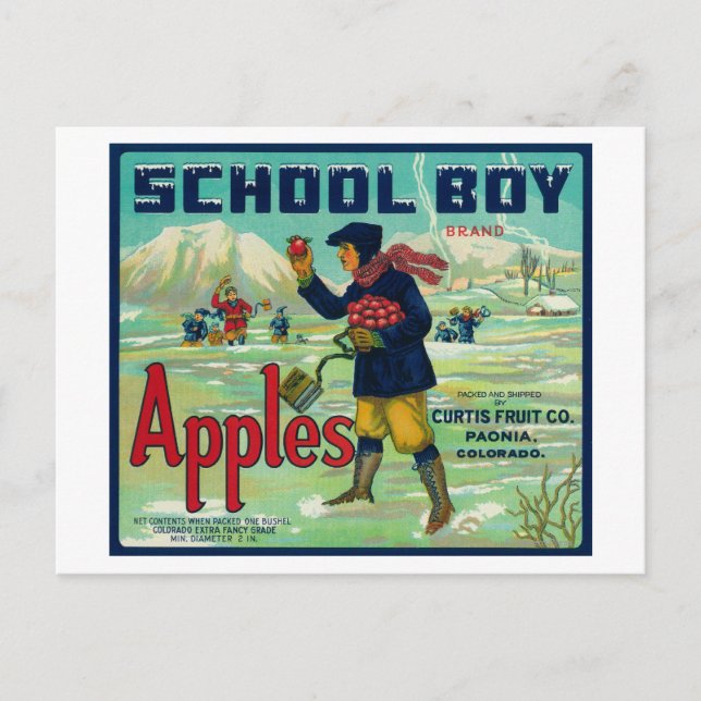 Carte Postale Paonia, Colorado - School Boy Apple Étiquette (Devant)