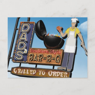 Carte Postale Papa Bar-B-Q Retro Neon Sign Postcard