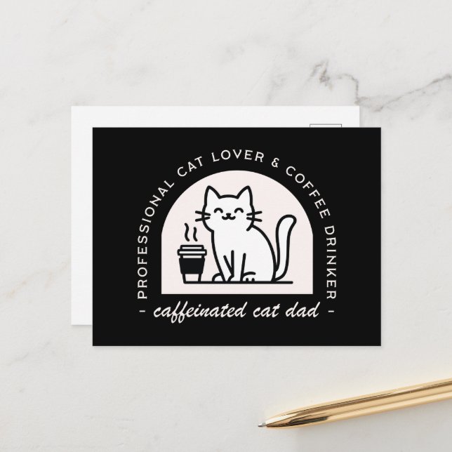 Carte Postale Papa chat marrant amateur de café (Devant/Arrière en situation)