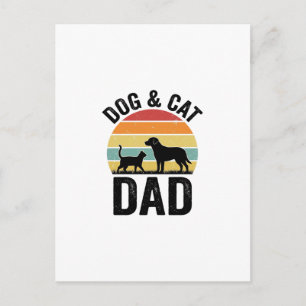 Carte Postale Papa Chien et Chat Vintage T-Shirt pour Amoureux d