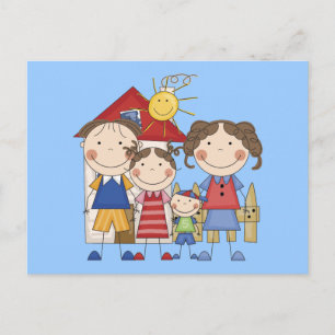 Carte Postale Papa, Maman, Grande Soeur, Petit Frère Famille
