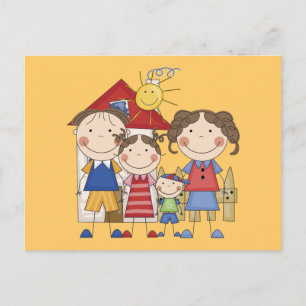 Carte Postale Papa, Maman, Grande Soeur, Petit Frère Famille