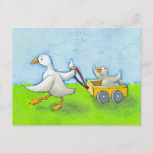 Carte Postale Papa - Père papa canard bébé en wagon art amusant 