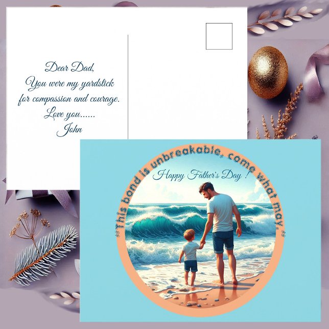 Carte Postale Papa Son Bonding sur la plage Fête des pères photo (Dad Son Bonding on Beach Father's Day Quote Photo Postcard)