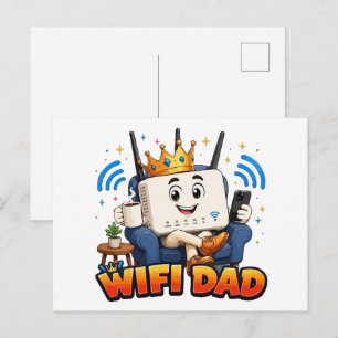 Carte Postale PAPA WIFI Personnage de routeur drôle