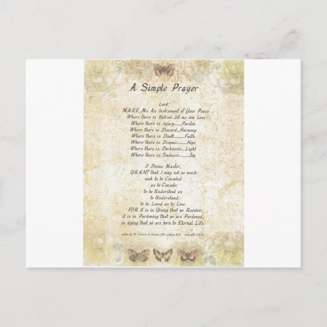 Carte Postale pape francis=st. francis prière simple =papillon (Devant)