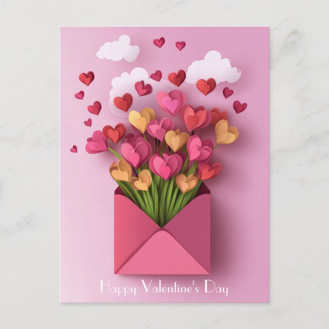 Carte Postale Papercut Heart and Clouds Salutation de Valentine (Devant)