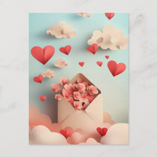 Carte Postale Papercut Heart and Clouds Salutation de Valentine (Devant)
