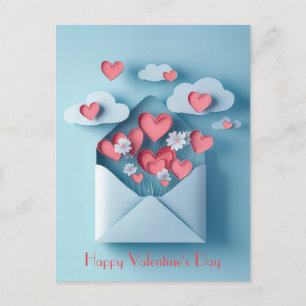 Carte Postale Papercut Heart and Flowers Valentine's Greeting