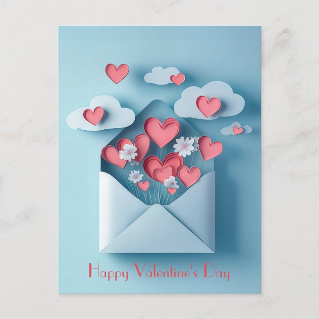 Carte Postale Papercut Heart and Flowers Valentine's Greeting (Devant)
