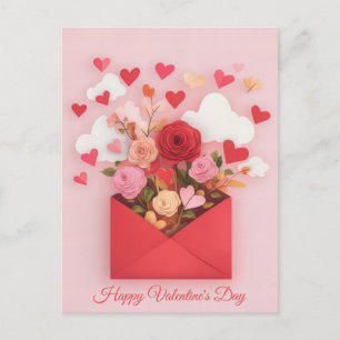 Carte Postale Papercut Heart and Flowers Valentine's Greeting