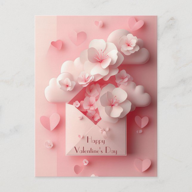 Carte Postale Papercut Heart and Flowers Valentine's Greeting (Devant)