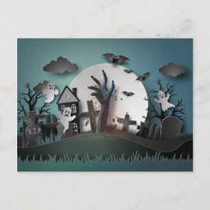 Carte Postale Papercut Zombie Graveyard & Ghosts