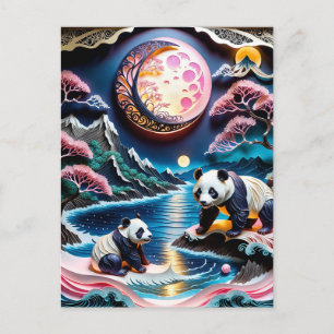 Carte Postale Papier 3D grand panda avec petit panda est une exc