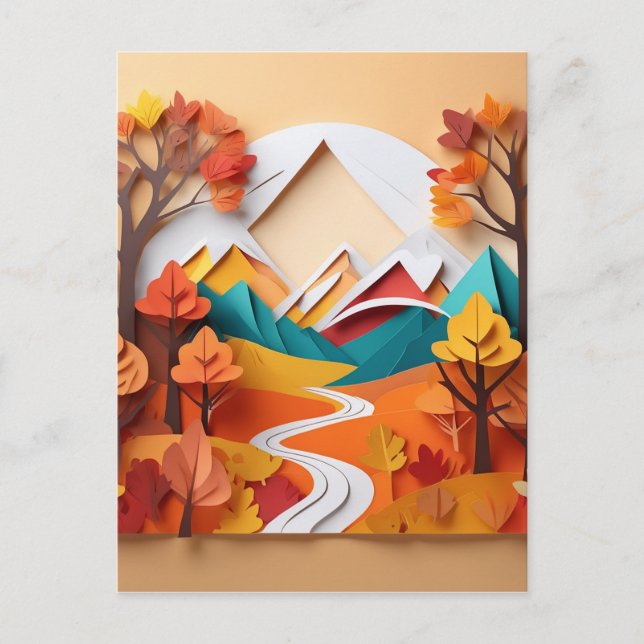 Carte Postale Papier 3d, Paysage à l'automne dans le sty (Devant)