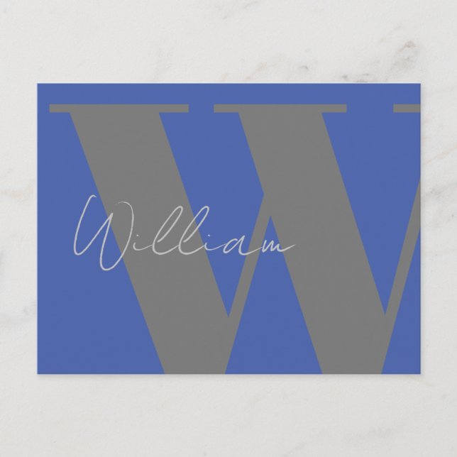 Carte Postale Papier à monogramme Gris Bleu – Style minimal pers (Devant)