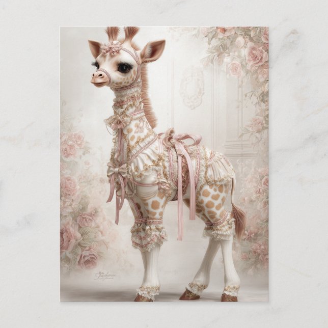 Carte Postale Papier à rebut de girafe victorienne rose découpag (Devant)