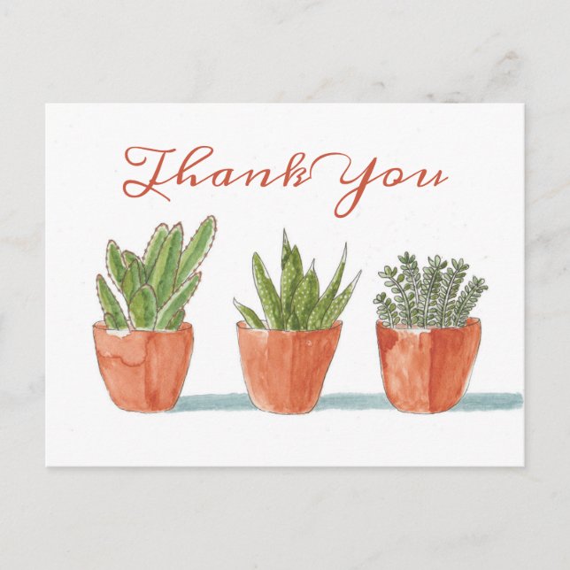 Carte Postale Papier aquarelle Boho Cactus Merci Adresse de reto (Devant)
