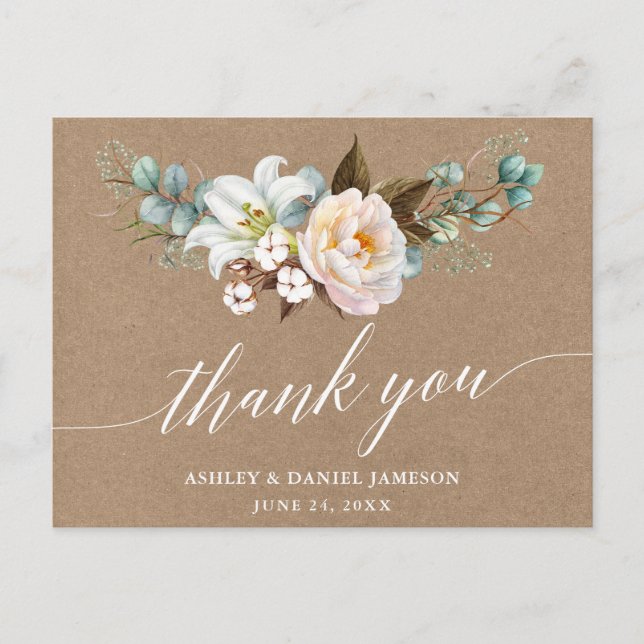 Carte Postale Papier Kraft de Remerciement de Mariage de Calligr (Devant)