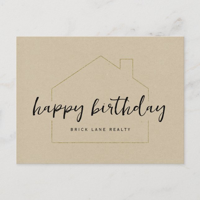 Carte Postale Papier Kraft Joyeux Anniversaire Immobilier  (Devant)