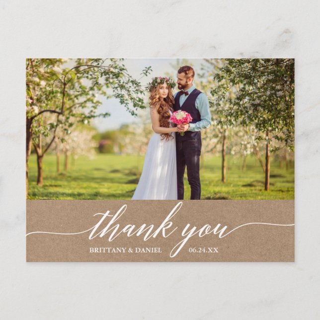 Carte Postale Papier Kraft remerciement mariage calligraphie mod (Devant)