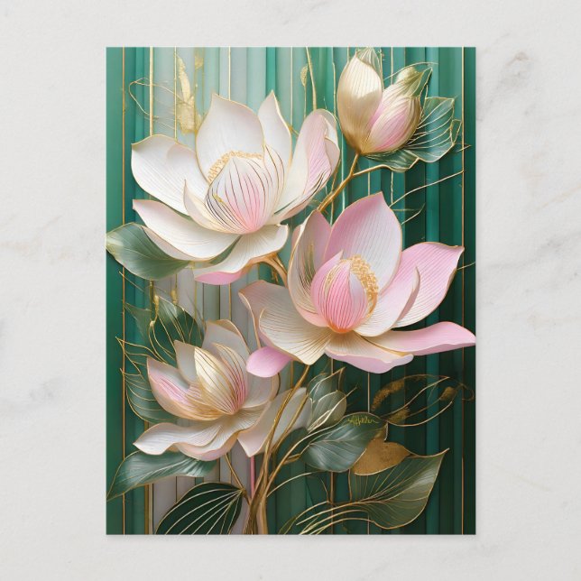 Carte Postale Papier peint en fleurs japonais Magnolia Art (Devant)