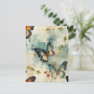 Carte Postale Papier peint papillon botanique sarcelle vintage