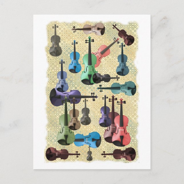 Carte Postale Papier peint violon multicolore (Devant)