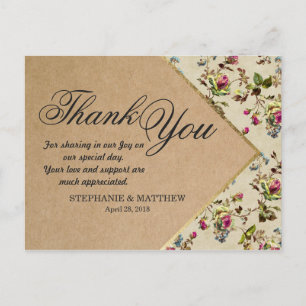 Carte Postale Papier Recyclé Floral & Gold Triage de pays Vintag