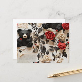 Carte Postale Papier Roses et ours Valentine