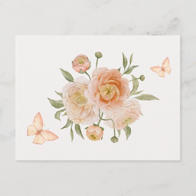 Carte Postale Papillon à fleurs minimaliste (Devant)