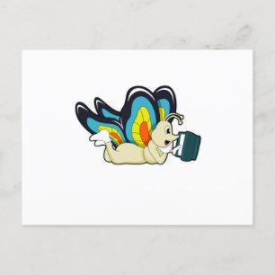 Carte Postale Papillon à la lecture avec un livre