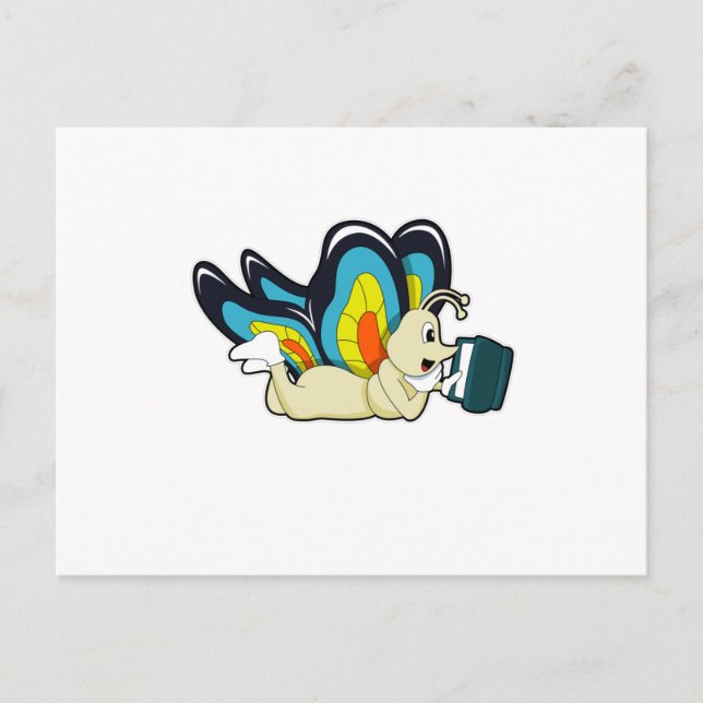 Carte Postale Papillon à la lecture avec un livre (Devant)