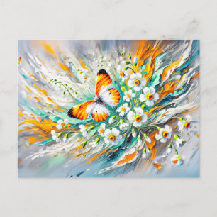 Carte Postale Papillon à pointe orange avec Daffodils Peinture à
