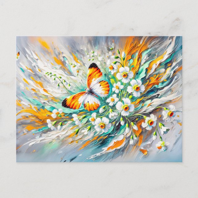Carte Postale Papillon à pointe orange avec Daffodils Peinture à (Devant)