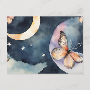 Carte Postale papillon aquarelle dans le ciel nocturne