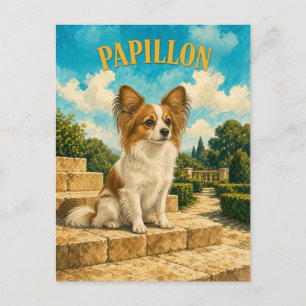 Carte Postale Papillon, Art Chien à l'aquarelle vintage