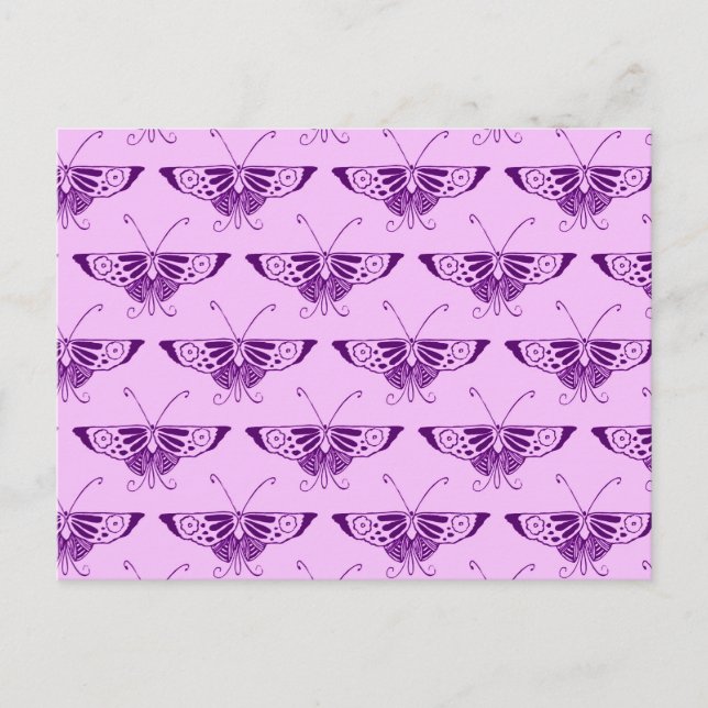 Carte Postale Papillon Art Déco stylisé - violet et orchidée (Devant)