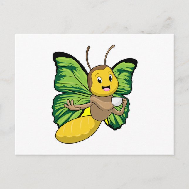 Carte Postale Papillon avec la coupe de café (Devant)