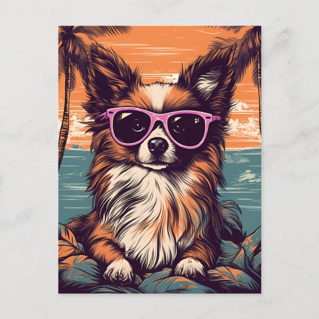 Carte Postale Papillon avec lunettes de soleil à la plage (Devant)