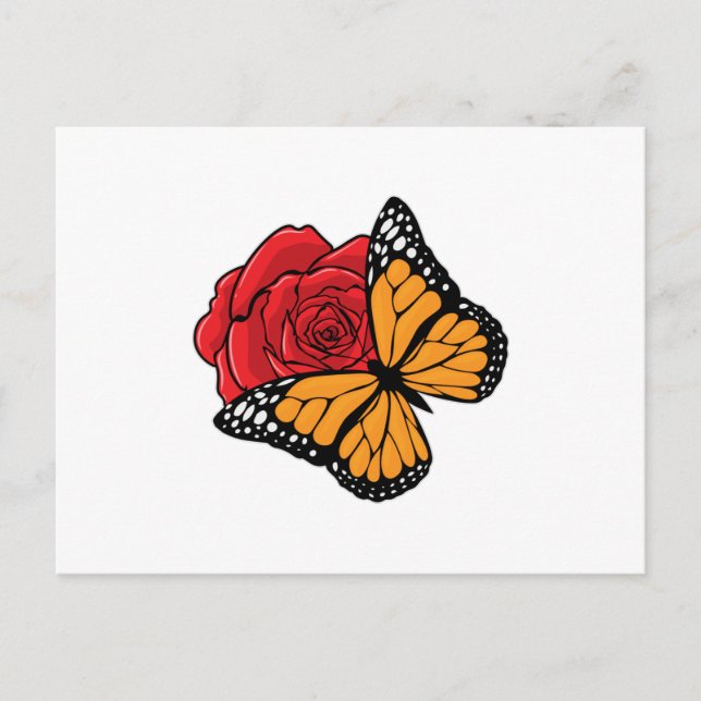 Carte Postale Papillon avec rose (Devant)
