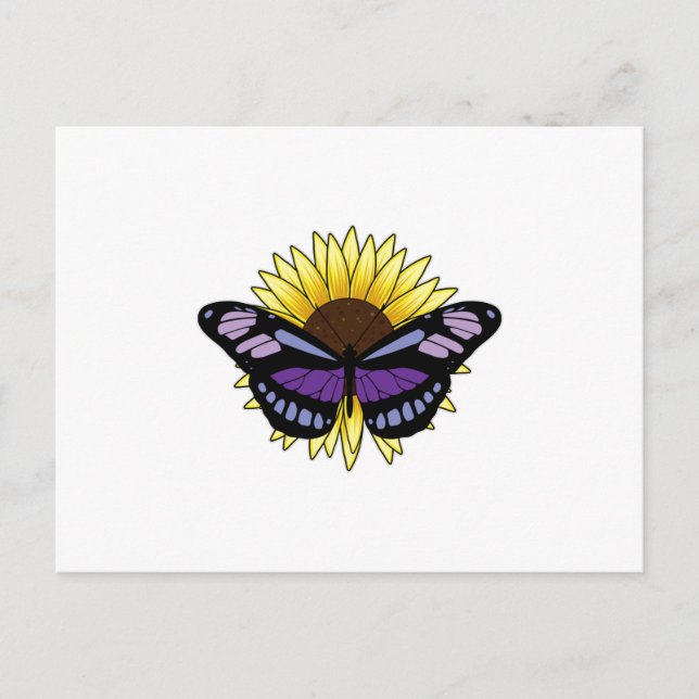 Carte Postale Papillon avec tournesol (Devant)