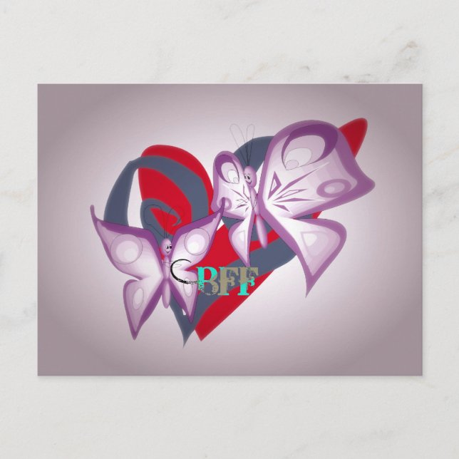 Carte postale papillon BFF – Conception de cœur de (Devant)