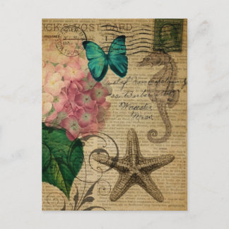 Carte Postale papillon boho Hydrangea étoile de mer Français Bot