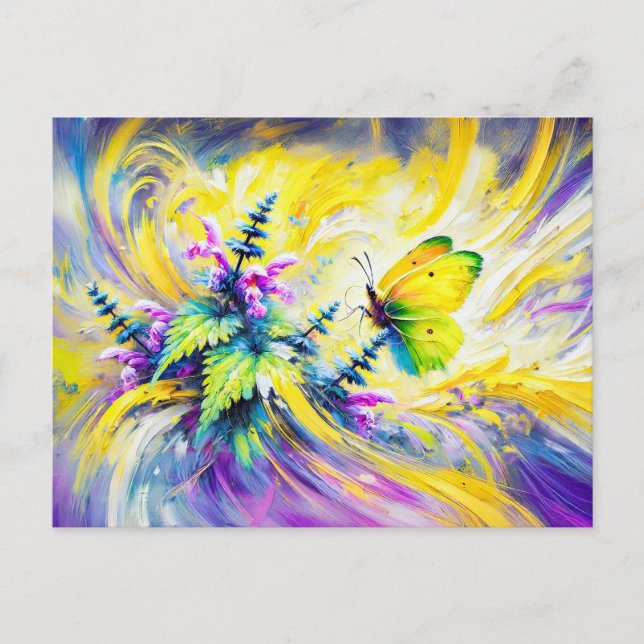 Carte Postale Papillon Brimstone avec huile de fleur de filet mo (Devant)