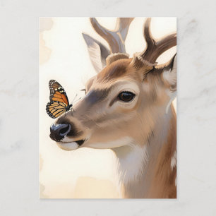 Carte Postale Papillon Cerf Aquarelle